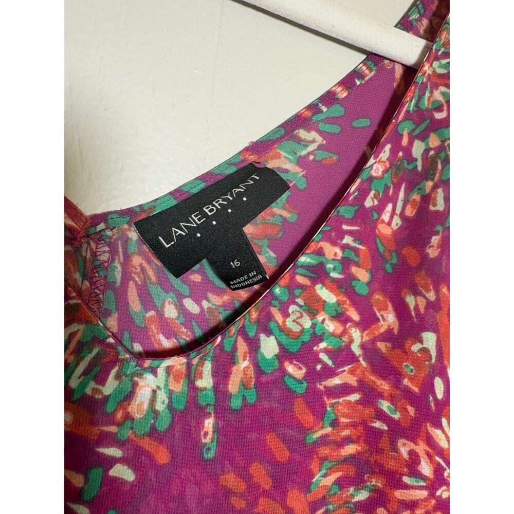 Lane Bryant Size 16 Sleeveless Layered Flowy Pink Colorful Sunburst Patter Top - Picture 2 of 4